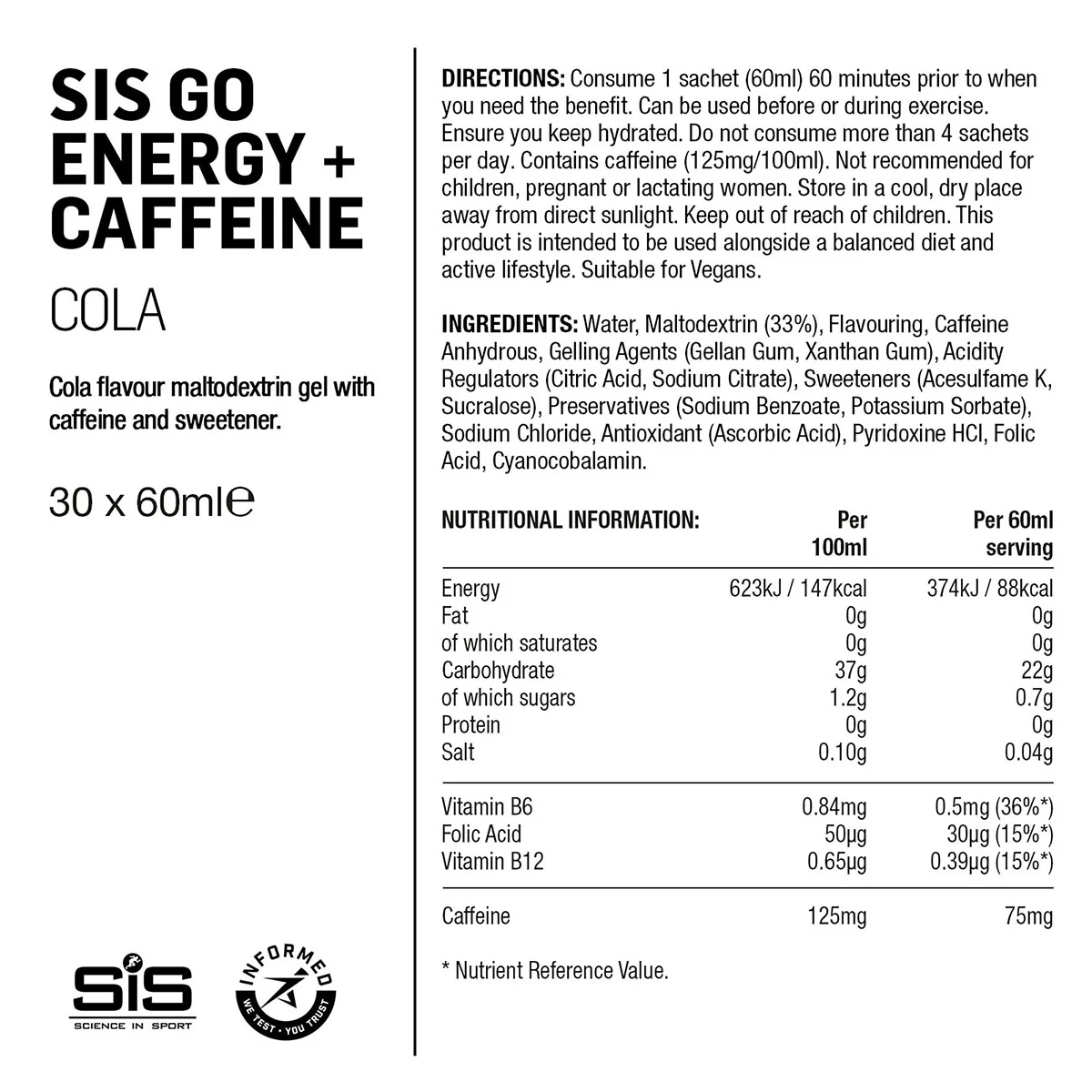 SIS Go Energy + Caffeine Gel cola 30x60ml - Bild 3